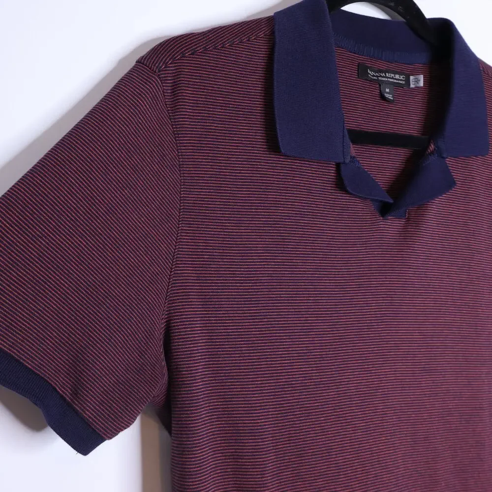 BANANA REPUBLIC Performance Golf Polo Red and Navy Birdseye Short Sleeve Men's M